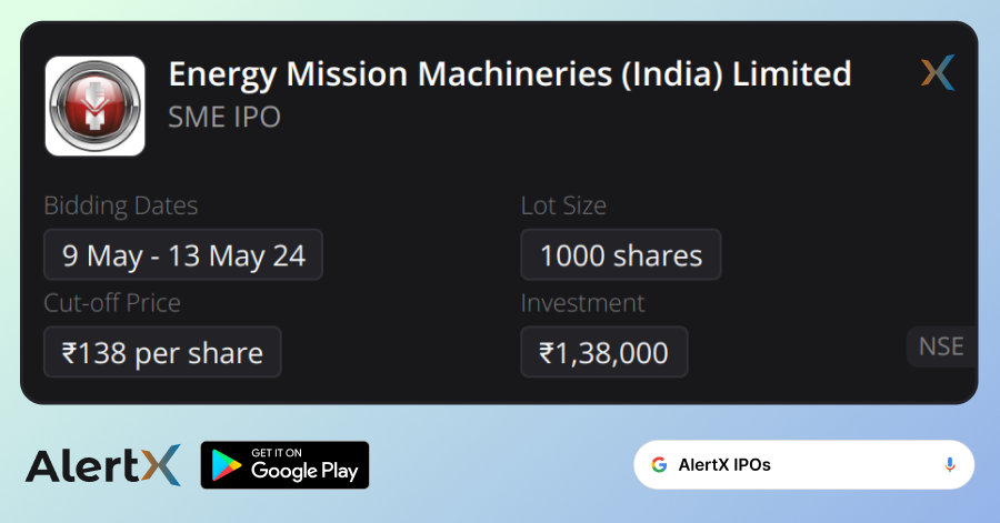 Energy Mission Machineries (India) Limited IPO details, subscription, lot size, cut-off price, and more